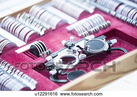 Stock Photograph - Eyesight test trial frames and lenses. Fotosearch