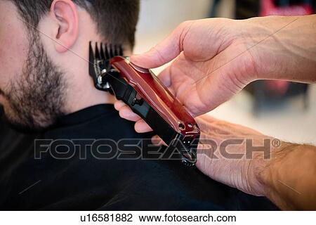 Hairdresser shaving customer's hair in barber shop View Large Photo Image Stock Image - Hairdresser shaving customer's hair in barber shop. Fotosearch