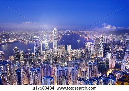 Picture - Hong Kong, China, at dusk. Fotosearch