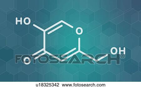 Stock Image - Kojic acid molecule, illustration. Fotosearch