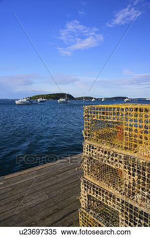 Stock Photography - Lobster traps on jetty in Bar Harbor, Maine, USA. Fotosearch