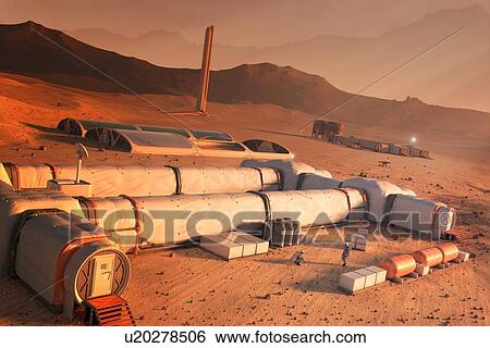 Stock Photograph - Manned base on Mars, illustration. Fotosearch