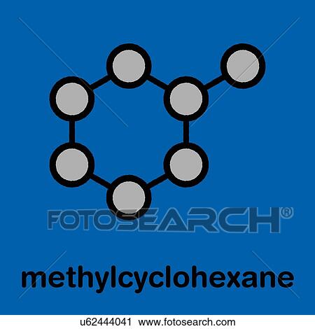 Stock Image - Methylcyclohexane solvent molecule, illustration. Fotosearch