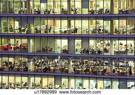 Stock Photo - Modern office block at dusk. Fotosearch