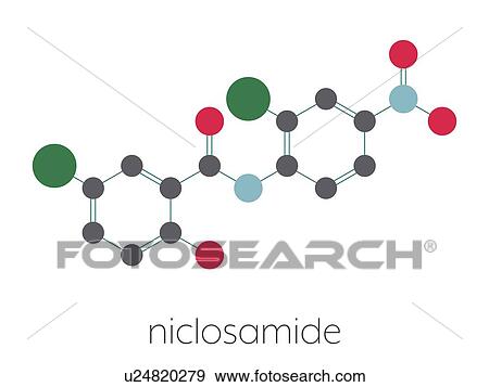 Stock Photo - Niclosamide tapeworm drug molecule, illustration. Fotosearch