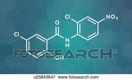 Stock Photo - Niclosamide tapeworm drug molecule, illustration. Fotosearch