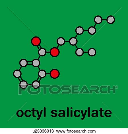 Stock Image - Octyl salicylate sunscreen molecule, illustration. Fotosearch