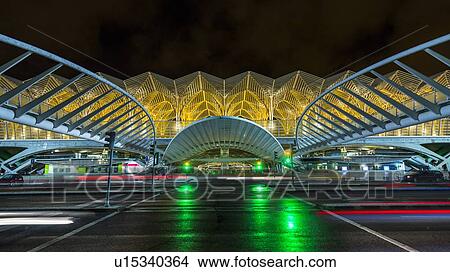 Picture - Oriente Station, International Convention Center at night, Lisbon, Portugal. Fotosearch