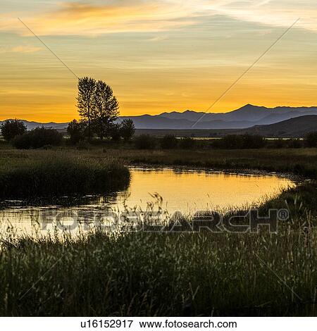 River at sunset in Picabo, Idaho, USA View Large Photo Image Stock Photo - River at sunset in Picabo, Idaho, USA. Fotosearch