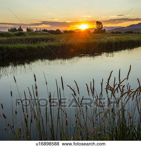 River at sunset in Picabo, Idaho, USA View Large Photo Image Stock Photo - River at sunset in Picabo, Idaho, USA. Fotosearch