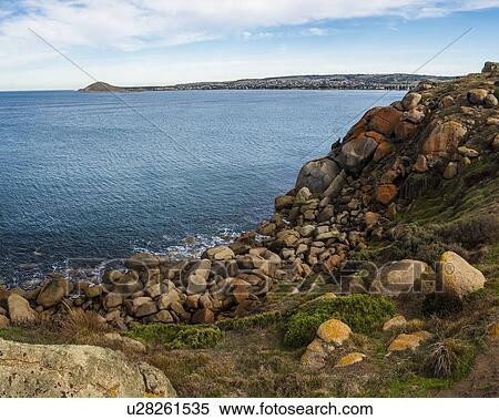 Stock Photography - Rocky coastline on Granite Island, Australia. Fotosearch