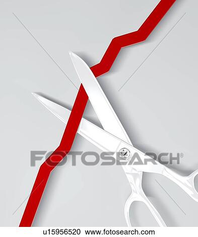 Stock Image - Scissors cutting a rising line graph, illustration. Fotosearch