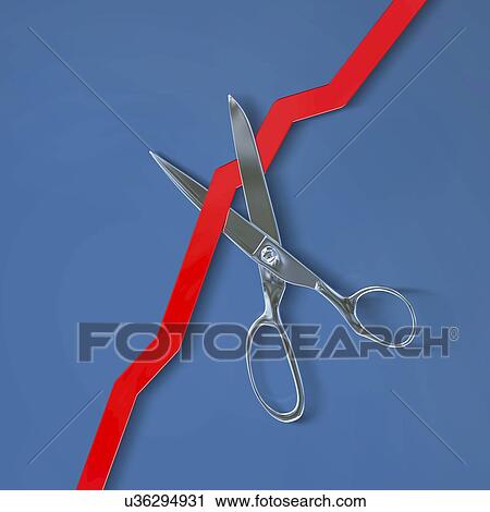 Stock Image - Scissors cutting a rising line graph, illustration. Fotosearch