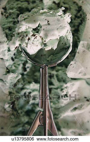 Stock Photograph - Scoop of mint chocolate chip ice cream. Fotosearch