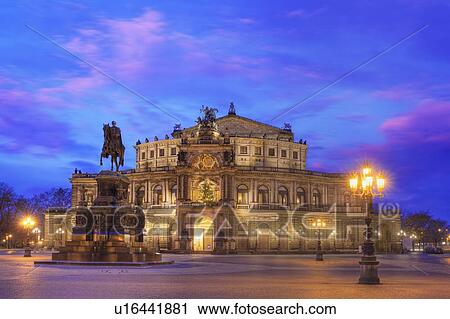 Stock Image - Semper Opera House, Dresden, Germany, at dusk. Fotosearch
