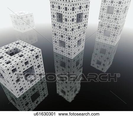 Stock Image - Several Menger sponges, illustration. Fotosearch