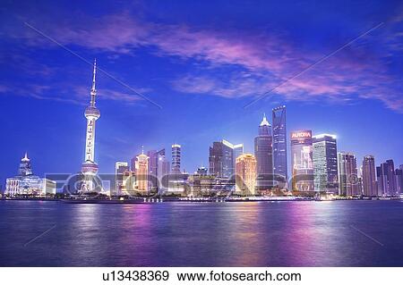 Stock Photo - Shanghai, China, at dusk. Fotosearch