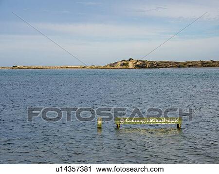 Stock Image - Sign in sea at Coorong National Park, Australia. Fotosearch
