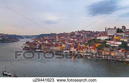 Stock Image - Skyline with Porto Cathedral and Douro River, Porto, Portugal. Fotosearch