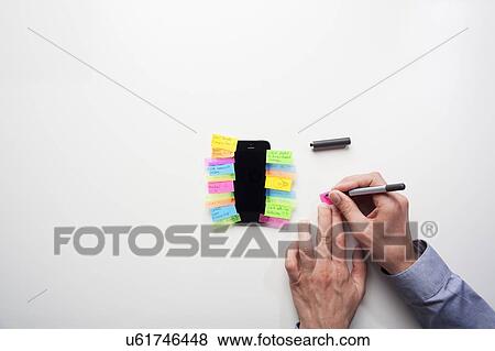 Stock Photo - Smartphone covered in sticky notes. Fotosearch
