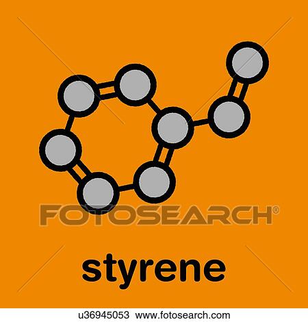 Stock Image - Styrene molecule, illustration. Fotosearch