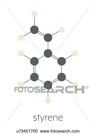 Stock Image - Styrene molecule, illustration. Fotosearch