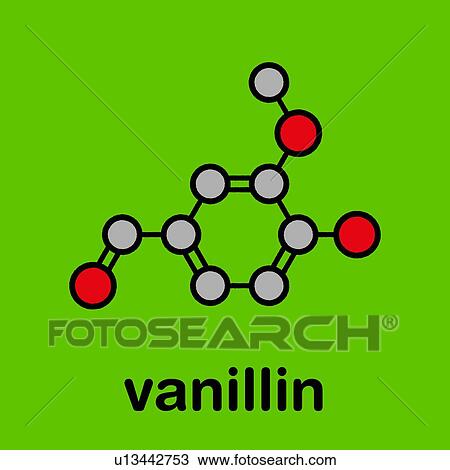 Stock Image - Vanillin vanilla extract molecule, illustration. Fotosearch