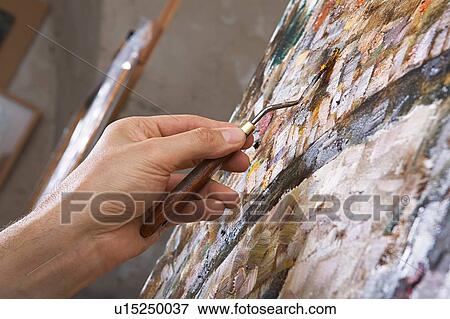Artist Painting With Palette Knife View Large Photo Image Stock Photo - Artist Painting With Palette Knife. Fotosearch