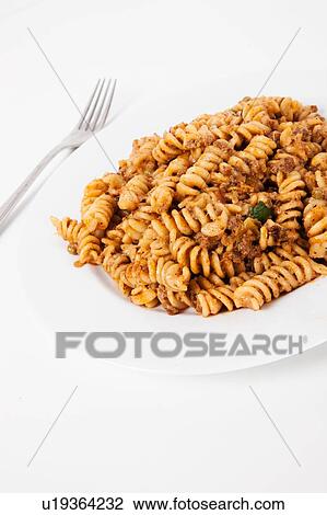 Stock Image - Beef Ragu Fusilli Pasta on plate. Fotosearch