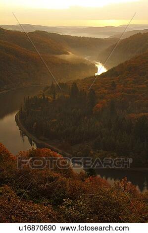 Stock Image - Big Loop of Saar River in autumn, Mettlach, Saar Valley, Saarland, Germany. Fotosearch