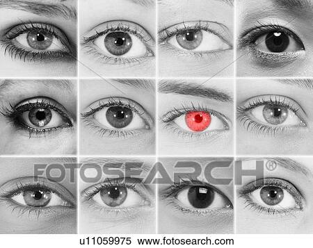 Stock Photography - Black and white Collage photo of eyes where one is red. Fotosearch