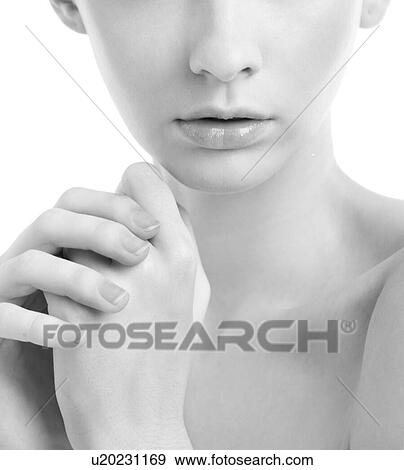Stock Photo - Black and white photo of Beautiful caucasian female in studio. Fotosearch