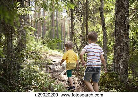 Brothers exploring forest, Finland View Large Photo Image Stock Image - Brothers exploring forest, Finland. Fotosearch