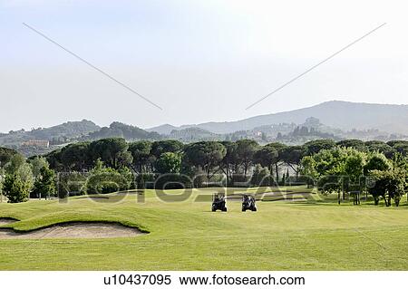 Buggies on golf course View Large Photo Image Stock Photography - Buggies on golf course. Fotosearch