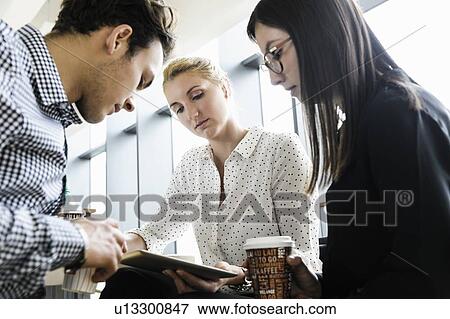 Businessman and businesswomen using digital tablet at meeting in office View Large Photo Image Stock Photo - Businessman and businesswomen using digital tablet at meeting in office. Fotosearch