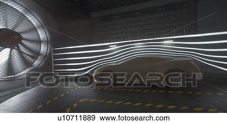 Stock Photo - Car in wind tunnel, illustration. Fotosearch