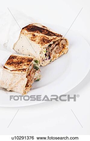 Chicken Wrap on plate View Large Photo Image Stock Photograph - Chicken Wrap on plate. Fotosearch