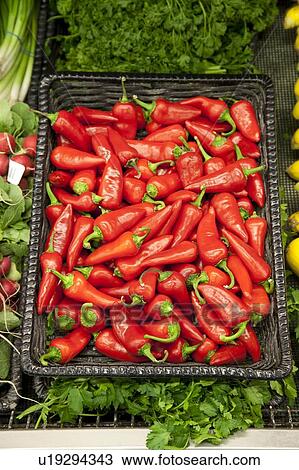 Close-up of red chili pepper in market View Large Photo Image Stock Image - Close-up of red chili pepper in market. Fotosearch