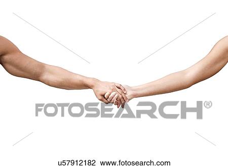 Stock Image - Couple holding hands on white background. Fotosearch