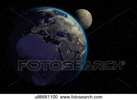 Earth and Moon, illustration View Large Photo Image Stock Image - Earth and Moon, illustration. Fotosearch
