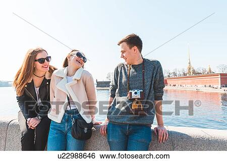 Friends in city, Saint Petersburg, Russia View Large Photo Image Stock Photograph - Friends in city, Saint Petersburg, Russia. Fotosearch