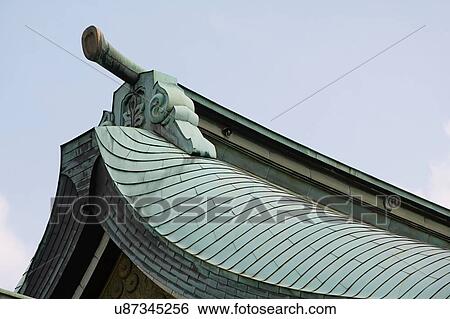 Stock Photograph - Gable on Tiled Roof at Meiji Shrine. Fotosearch