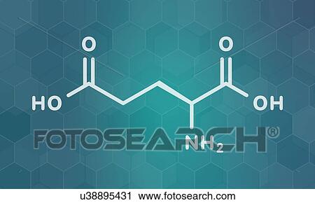 Stock Image - Glutamic acid amino acid molecule, illustration. Fotosearch