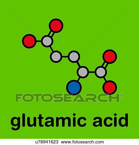 Stock Image - Glutamic acid amino acid molecule, illustration. Fotosearch