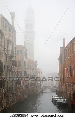 Picture - Italy Venice canal in fog. Fotosearch