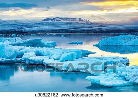 Stock Image - Jokulsarlon Lagoon, glacier in background, Iceland. Fotosearch