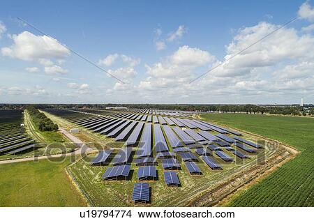 Picture - Large solar farms, Andijk, Noord-Holland, Netherlands. Fotosearch