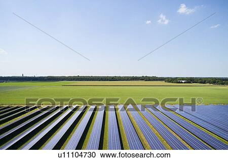 Stock Image - Large solar farms, Andijk, Noord-Holland, Netherlands. Fotosearch