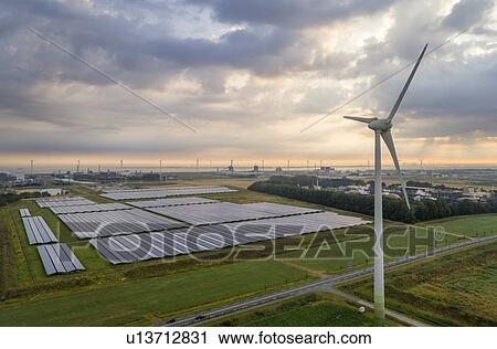 Stock Image - Large solar farms, Andijk, Noord-Holland, Netherlands. Fotosearch