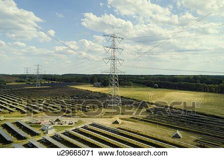 Stock Image - Large solar farms, Andijk, Noord-Holland, Netherlands. Fotosearch